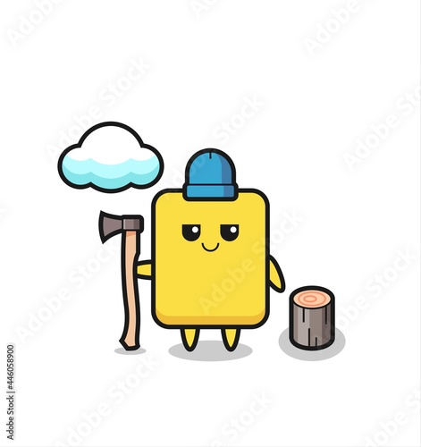 Character cartoon of yellow card as a woodcutter