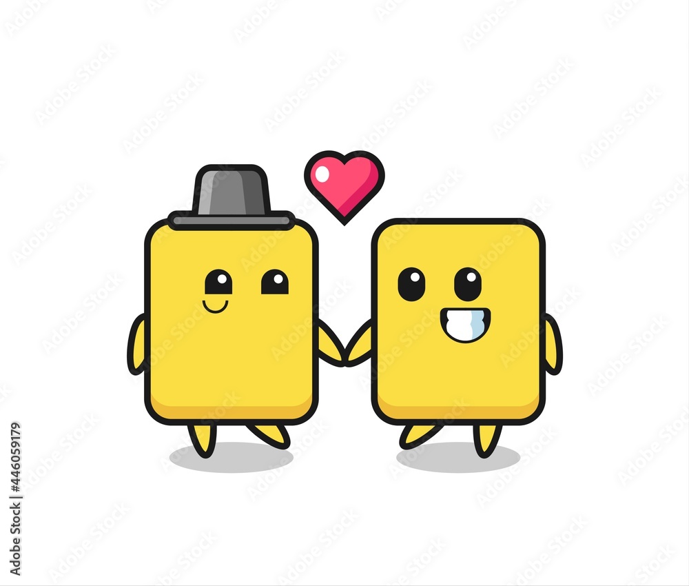 yellow card cartoon character couple with fall in love gesture yellow card cartoon character couple with fall in love gesture
