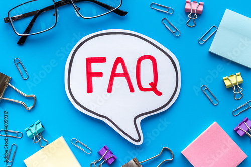 Business concept faq frequently asked questions on office table