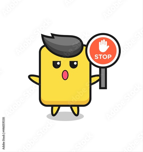 Fototapeta Naklejka Na Ścianę i Meble -  yellow card character illustration holding a stop sign