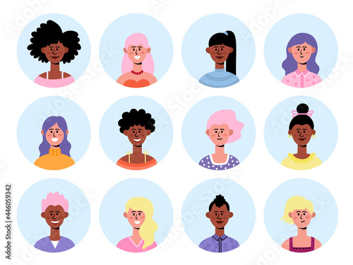 Vector flat set with different woman person portrait