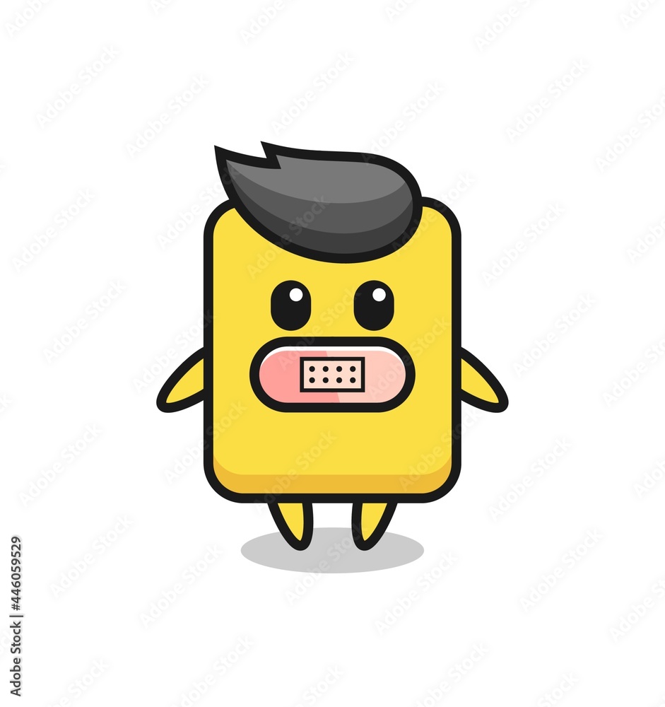 Cartoon Illustration of yellow card with tape on mouth Cartoon Illustration of yellow card with tape on mouth