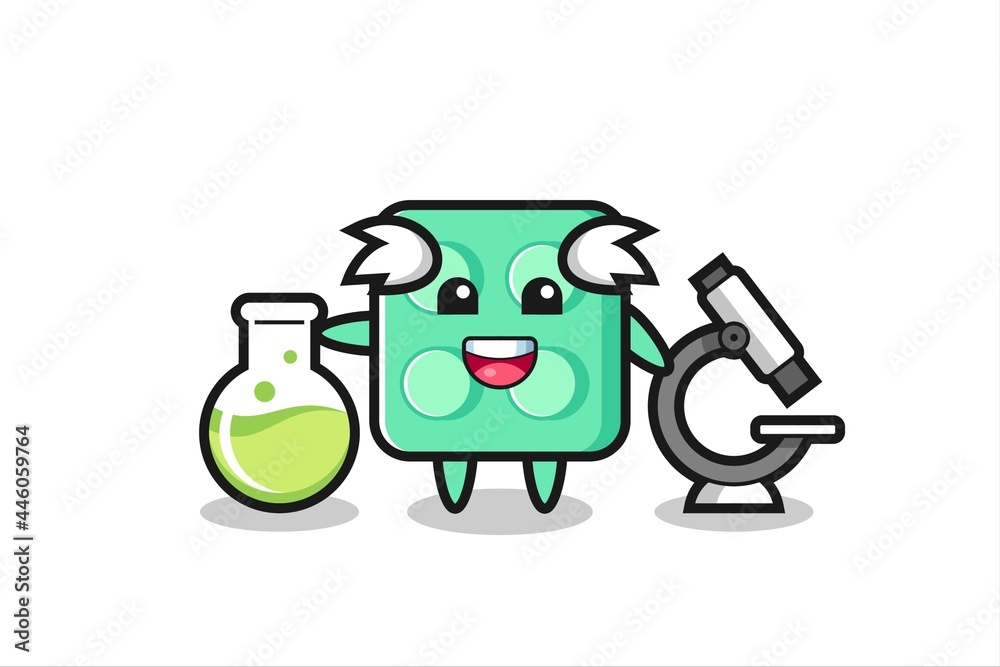 Mascot character of brick toy as a scientist Mascot character of brick toy as a scientist