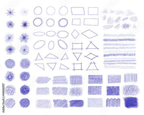 Ink pen scrawl collection - various shapes of hand drawn scribble line drawings.