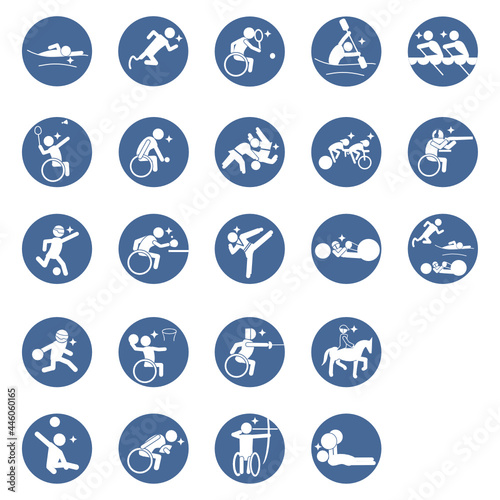 para Summer sports pictogram Blue circle frame set , パラ スポーツ ピクトグラム 青 丸枠,SVG