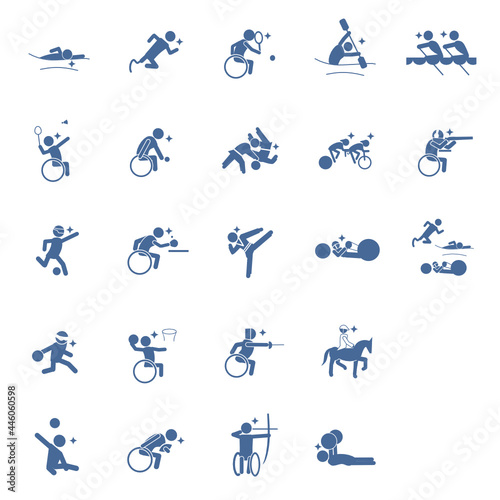 para Summer sports pictogram Blue No frame set , パラ スポーツ ピクトグラム 青 枠なしセット,SVG