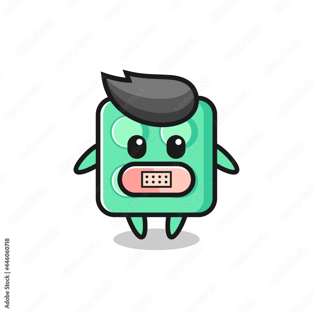 Cartoon Illustration of brick toy with tape on mouth Cartoon Illustration of brick toy with tape on mouth