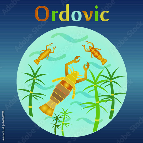 Ordovic eon in the history of the Earth. Warm climate. Distribution of marine invertebrates. photo