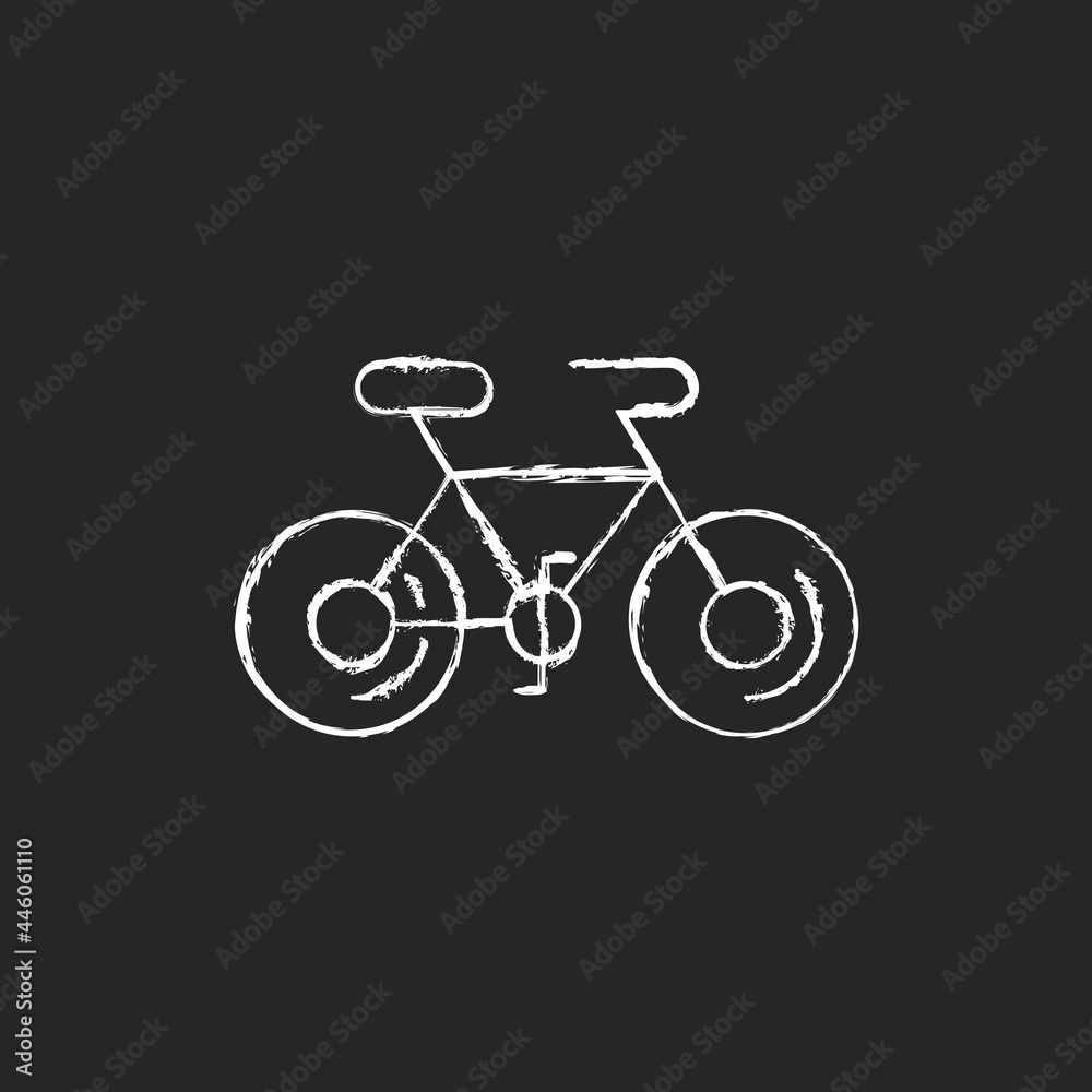Bicycle chalk white icon on dark background. Taiwan cycling travel. Riding round entire world. Asian journey. Touring gear entertainment item. Isolated vector chalkboard illustration on black Bicycle chalk white icon on dark background. Taiwan cycling travel. Riding round entire world. Asian journey. Touring gear entertainment item. Isolated vector chalkboard illustration on black