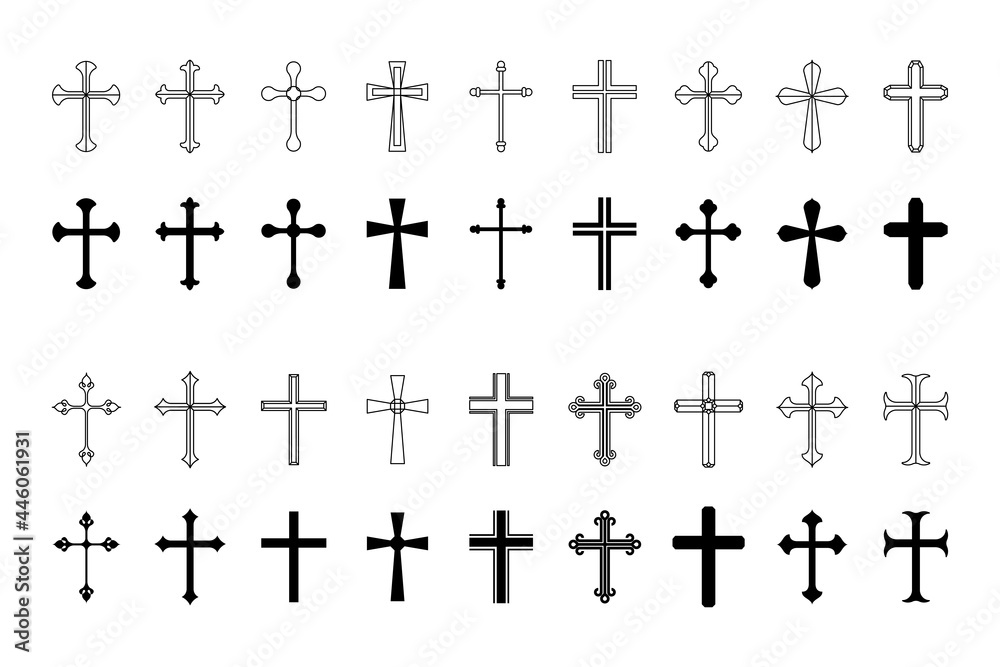 Christian cross icons set on white background. Vector illustration