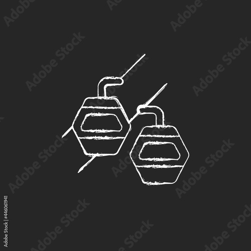 Maokong gondola chalk white icon on dark background. Taipei lift transportation. Crystal travel. Asian trip. Taiwan cable car. Mountain chariot. Isolated vector chalkboard illustration on black