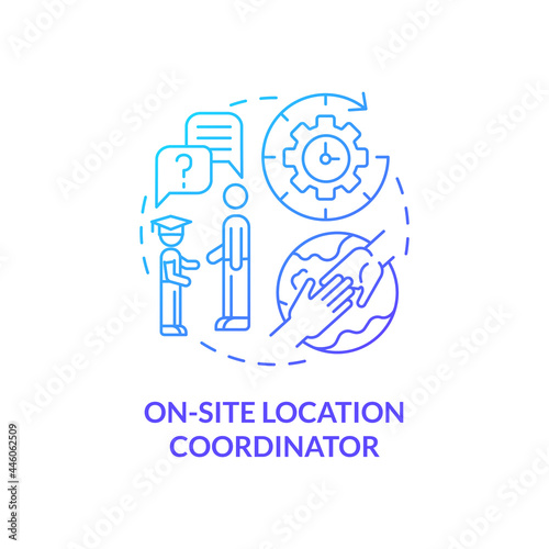 On-site location coordinator concept icon. Internship program abstract idea thin line illustration. Responsibility for educational, occupational trainees growth. Vector isolated outline color drawing