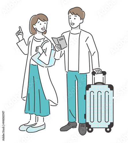 旅行をするカップルのベクターイラスト素材／夫婦／旅行