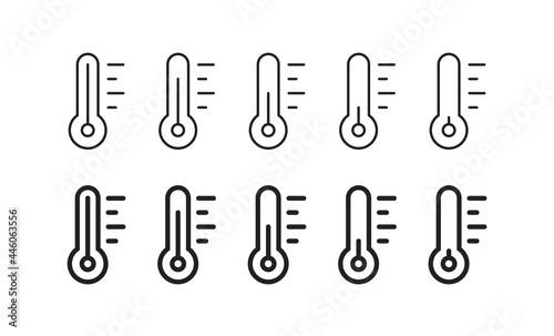 Thermometer icon set. Line heat and cold concept illustration. Temperature indicator simple symbol in vector flat
