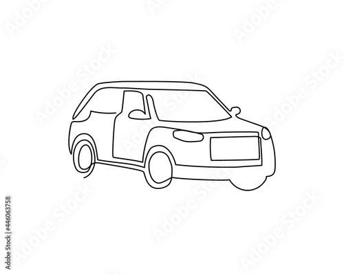Crossover, automobile continuous line drawing. One line art of off-roader, four-by-four, car.
