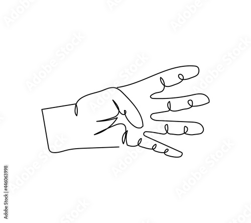 Four fingers gesture one line art. Continuous line drawing of gesture, hand, communication.
