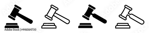 Set of gavel icons, legal gavel. Auction hammer symbols. Judge, hammer. Vector illustration.