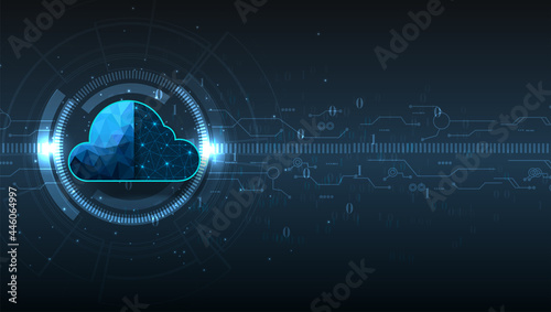 Cloud Computing concept design.Cloud storage with data protected exchange  Cloud computing, big data center, on dark blue background.Cloud Technology illustration concept.