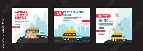 Express delivery service. Fast delivery 24 hours. Delivery in 30 minute. Banner vector for social media ads, web ads, business messages, discount flyers and big sale banners.