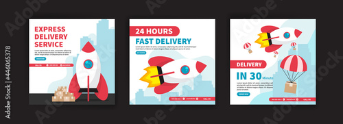 Express delivery service. Fast delivery 24 hours. Delivery in 30 minute. Banner vector for social media ads, web ads, business messages, discount flyers and big sale banners.