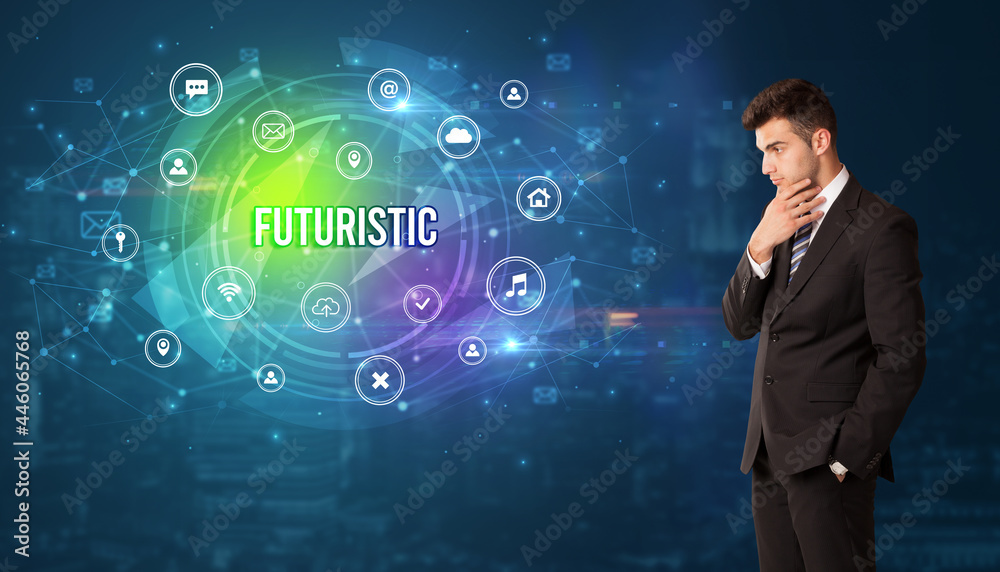 Businessman thinking about modern technology Businessman thinking about modern technology