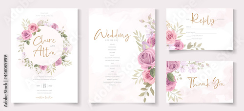 Beautiful soft floral and leaves wedding invitation card design