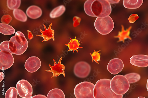 Platelets in blood smear, 3D illustration photo