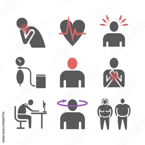 Hypertension. Symptoms, Treatment. Flat icons set. Vector signs for web graphics.
