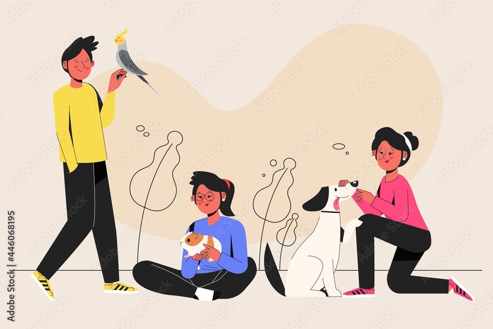 Flat Design People With Pets_2