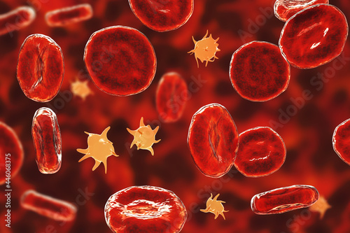 Platelets in blood smear, 3D illustration