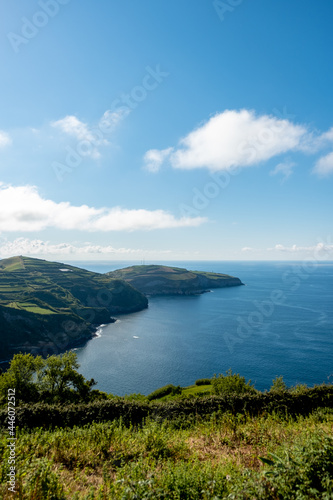 View to North coastline of São Miguel island from the viewpoint of Santa Iria in Azores. Portugal
