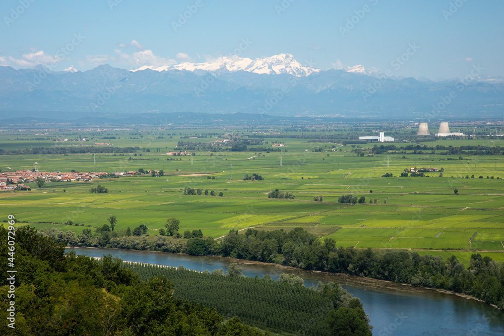 panoramic over Po river and Dismissed thermo nuclear power plant in Trino vercellese panoramic over Po river and Dismissed thermo nuclear power plant in Trino vercellese