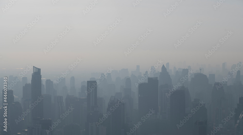 Bangkok city scape during haze in the morning.