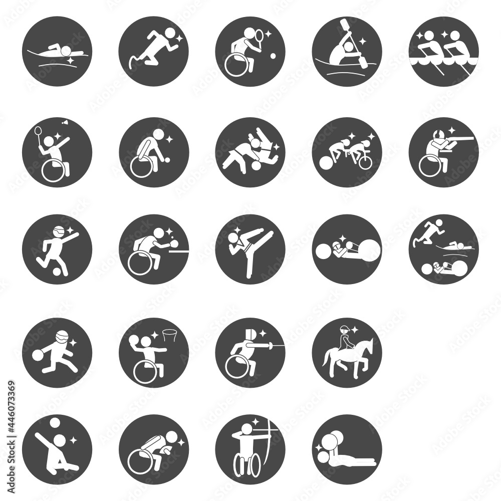 Para summer sports pictogram set, black, circle frame, パラ サマースポーツピクトグラム セット,黒,円枠 ,SVG Para summer sports pictogram set, black, circle frame, パラ サマースポーツピクトグラム セット,黒,円枠 ,SVG
