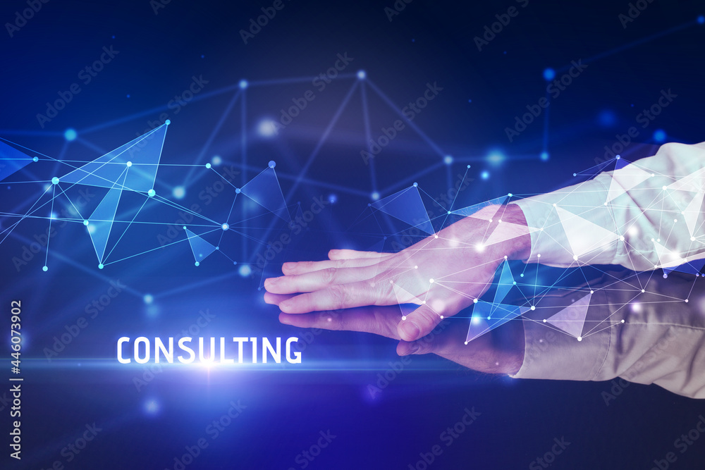 Businessman touching huge screen concept