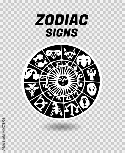 Zodiac wheel on a space background. Horoscope and astrology circle zodiac with twelve signs vector with shadow. Vector illustration