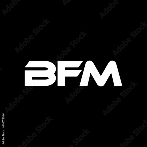 BFM letter logo design with black background in illustrator, vector logo modern alphabet font overlap style. calligraphy designs for logo, Poster, Invitation, etc. photo