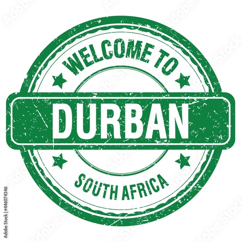 WELCOME TO DURBAN - SOUTH AFRICA, words written on green stamp
