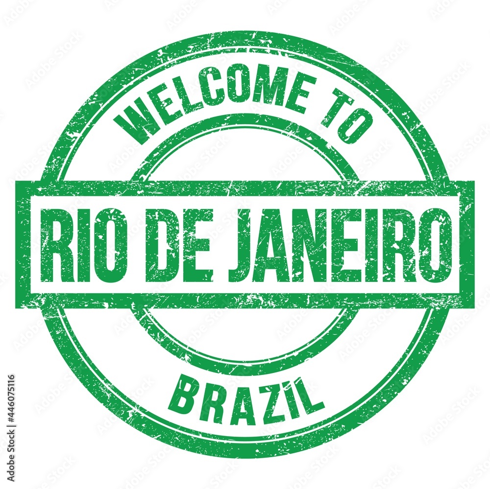 WELCOME TO RIO DE JANEIRO - BRAZIL, words written on green stamp WELCOME TO RIO DE JANEIRO - BRAZIL, words written on green stamp