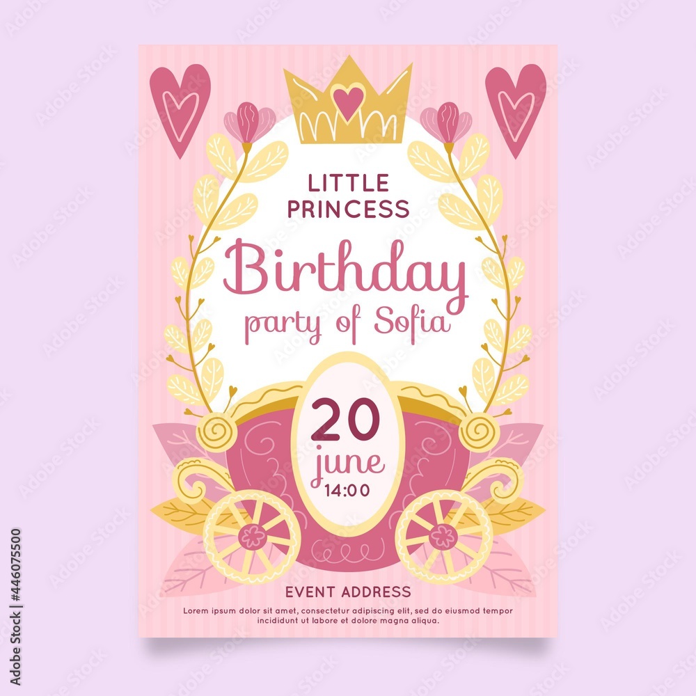 Hand Drawn Princess Birthday Invitation Template