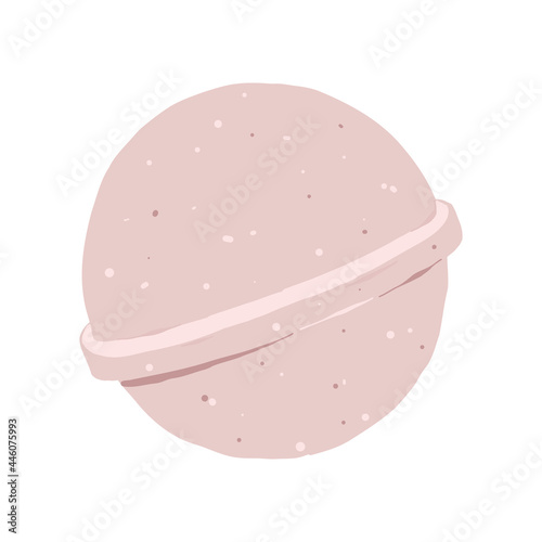 Bath bomb illustration, spa bubble bath bomb with aromatic essential oils for relaxation, handmade fizzy ball for bathroom, isolated vector flat icon