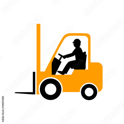 Orange forklift truck. Vector icon on white background