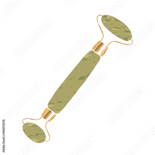 Jade massage roller illustration, facial stone massager, traditional asian point Acupuncture tool for face lifting and anti-aging, realistic vector clipart isolated on white