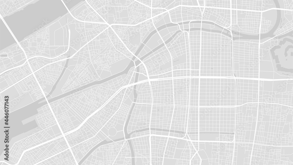 Obraz premium White and light grey Osaka City area vector background map, streets and water cartography illustration.