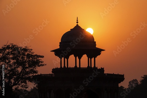 silhouettes sunset mosque india