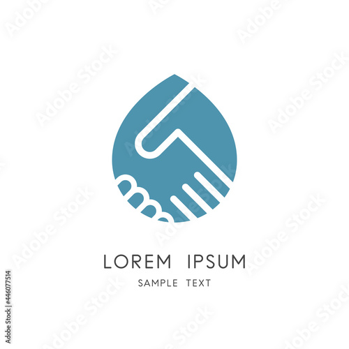 Handshake and drop of water logo - shake hands and oil symbol. Petroleum industry, ecology and environment vector icon.