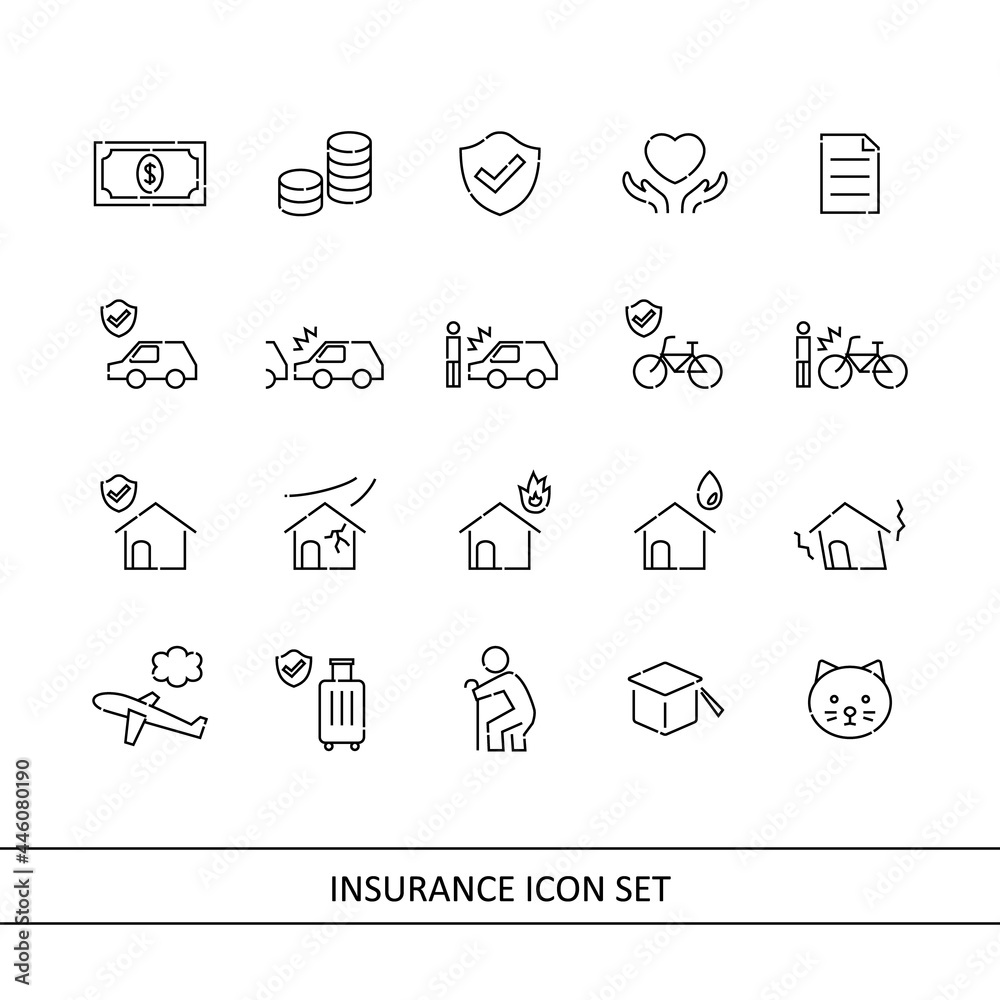 Fototapeta premium Insurance illustration icon set (white background, vector, cut out)