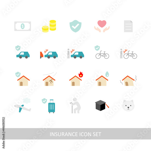 Insurance illustration icon set (white background, vector, cut out)