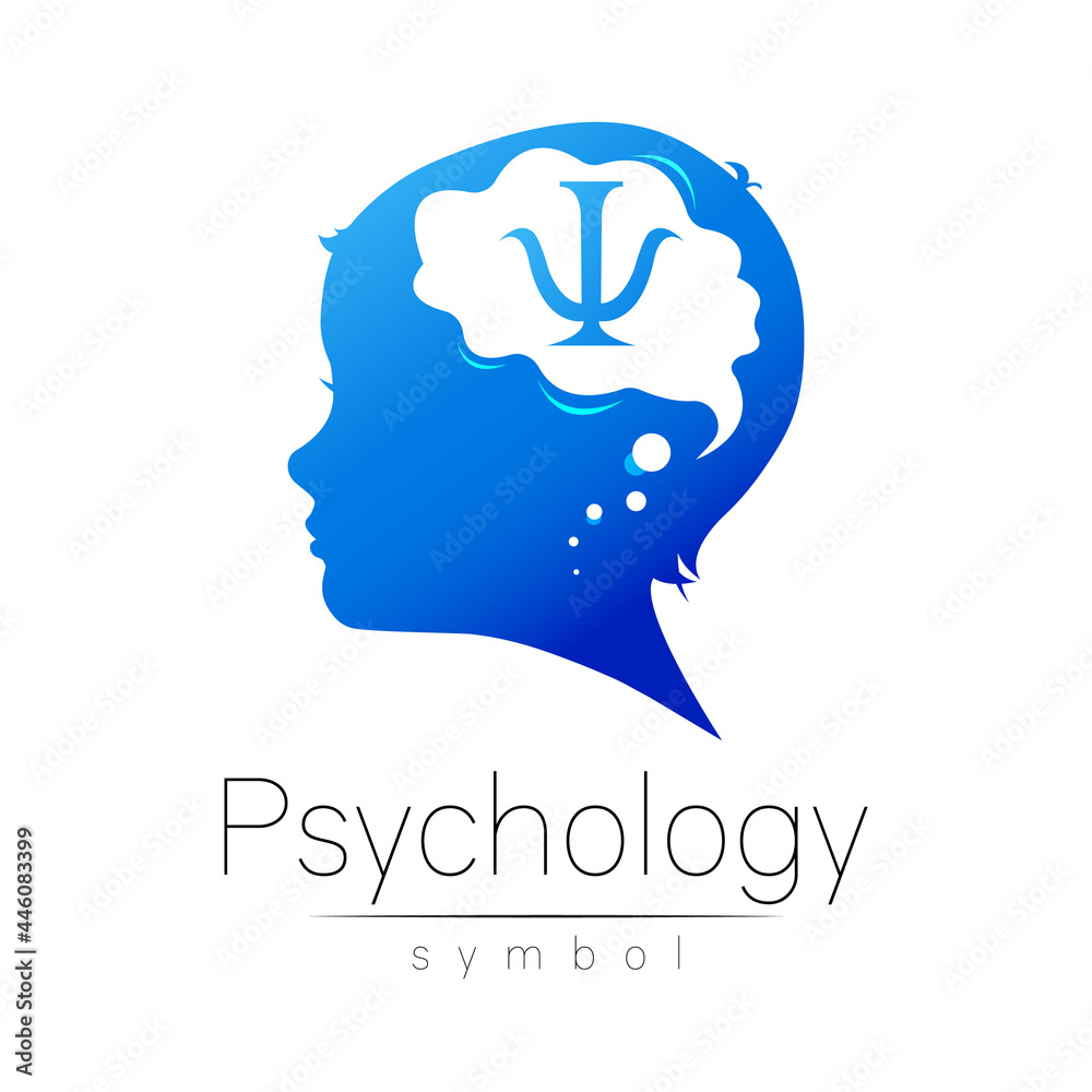Child blue logotype in vector with brain and psychology sign ...
