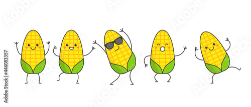 Character cartoon golden corn smile dancing happy emotions icon logo vector illustration.